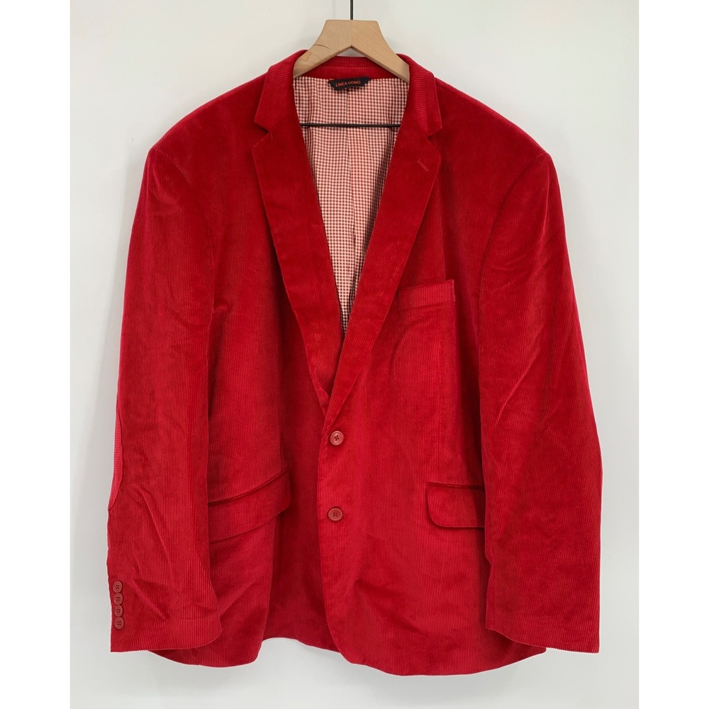 Corduroy Blazer Mens 54R Red Elbow Patch Sport Coat Christmas Holiday Preppy